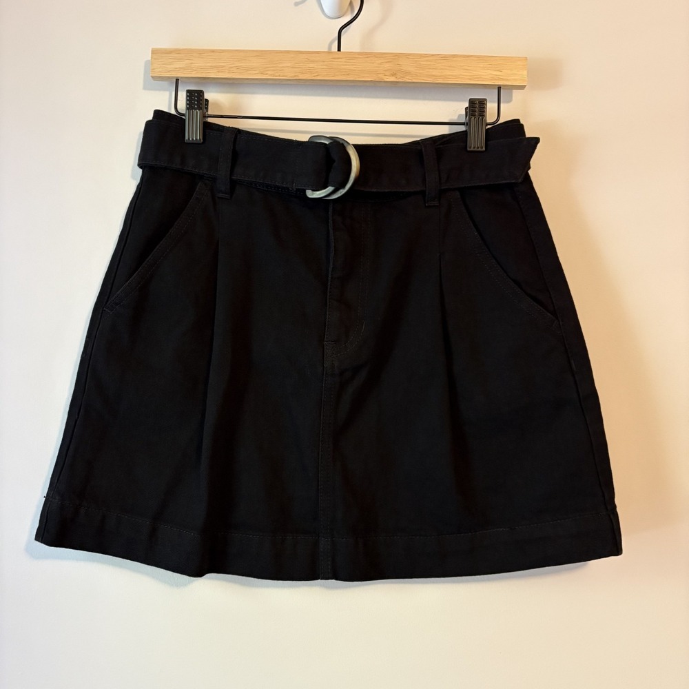 Free People Jade Belted Denim Mini Skirt Black Ash Size 27 Pockets Cotton Basic